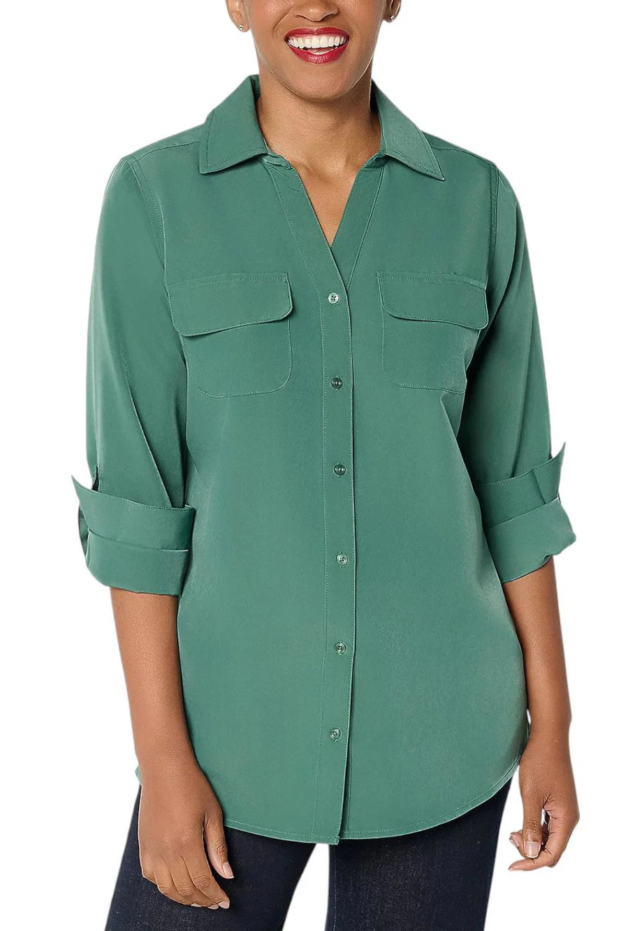 Denim & Co. Women's Button Front Utility Tunic Smokey Pine - Regular